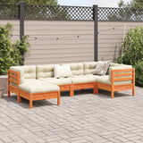 6 Piece Garden Sofa Set with Cushions Wax Brown Solid Wood Pine - Side View