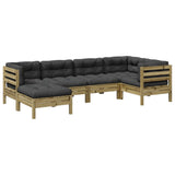 6 Piece Garden Sofa Set with Cushions Impregnated Wood Pine - Front View