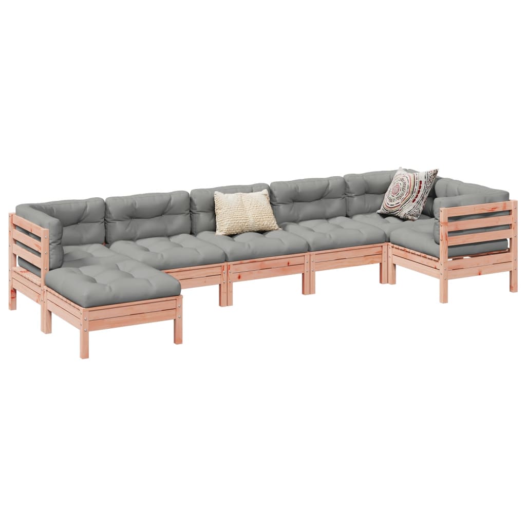 7 Piece Garden Sofa Set with Cushions Solid Wood Douglas Fir