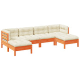 6 Piece Garden Sofa Set with Cushions Wax Brown Solid Wood Pine