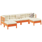 6 Piece Garden Sofa Set with Cushions Wax Brown Solid Wood Pine