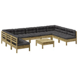 10 Piece Garden Sofa Set with Cushions Impregnated Wood Pine - Front View