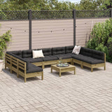 10 Piece Garden Sofa Set with Cushions Impregnated Wood Pine - Side View