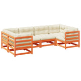 6 Piece Garden Sofa Set with Cushions Wax Brown Solid Wood Pine - Front View