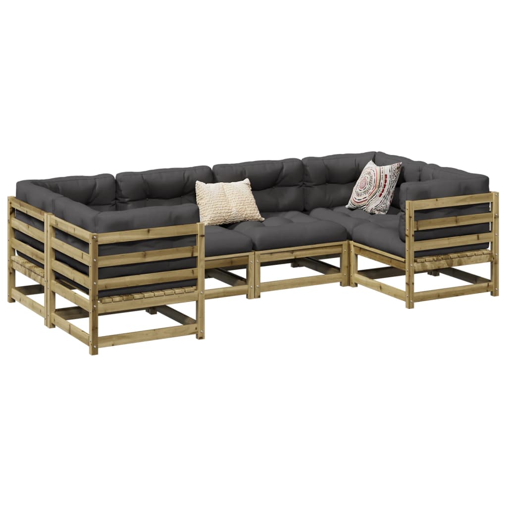 6 Piece Garden Sofa Set with Cushions Impregnated Wood?Pine