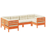 6 Piece Garden Sofa Set with Cushions Wax Brown Solid Wood Pine - Front View