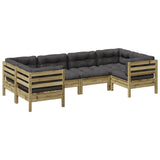 6 Piece Garden Sofa Set with Cushions Impregnated Wood Pine - Front View