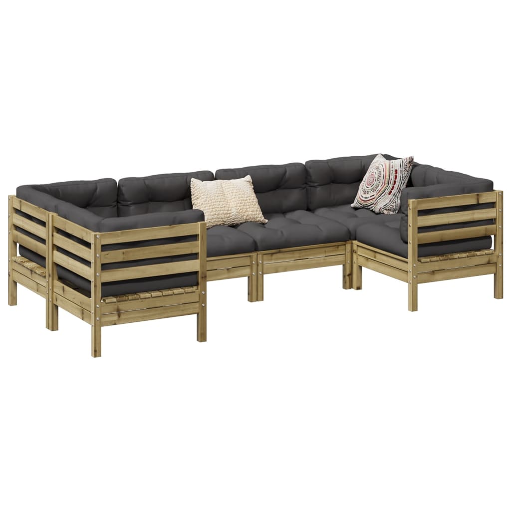 6 Piece Garden Sofa Set with Cushions Impregnated Wood?Pine
