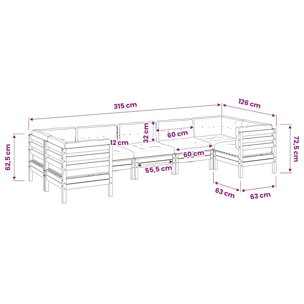 7 Piece Garden Sofa Set with Cushions Wax Brown Solid Wood Pine
