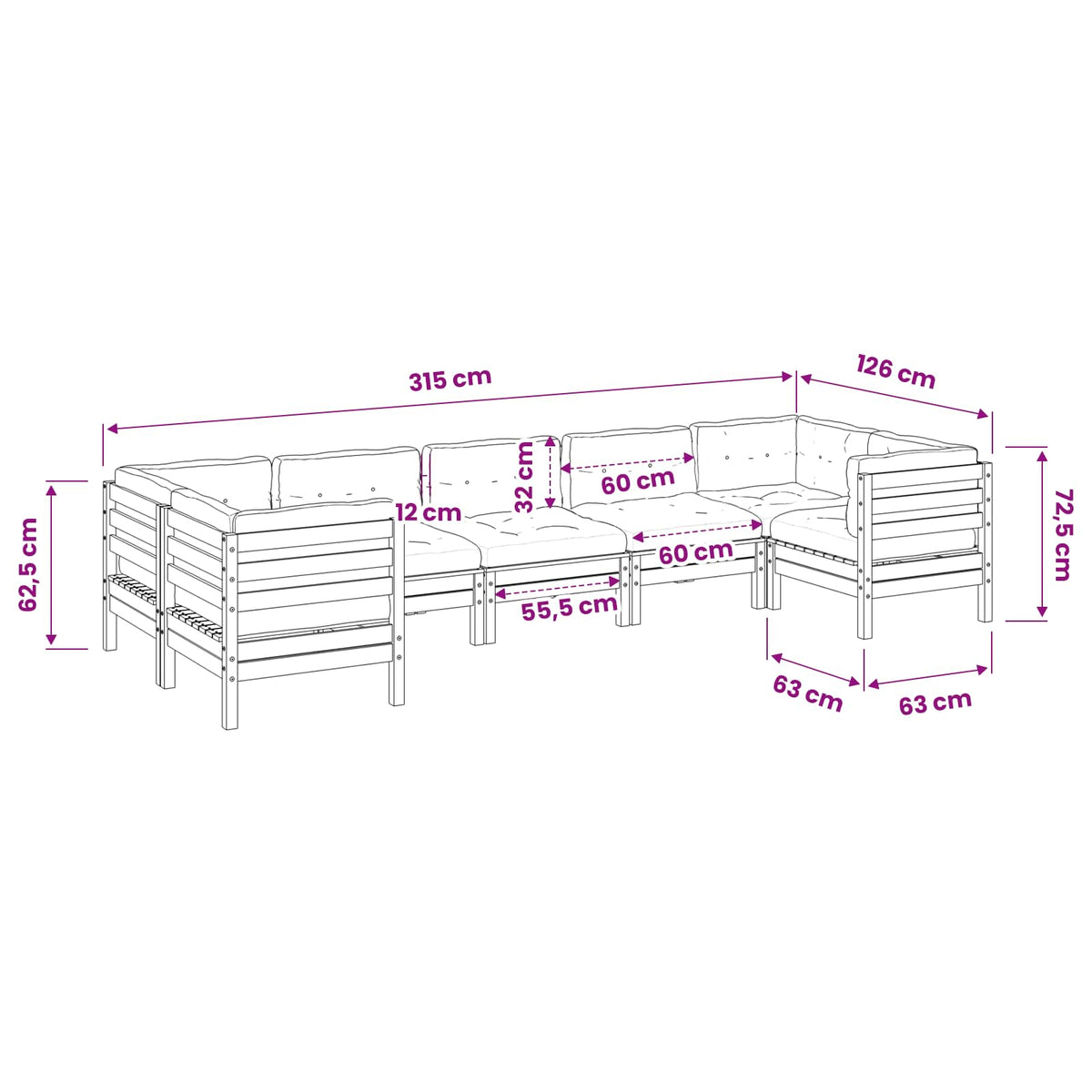 7 Piece Garden Sofa Set with Cushions Impregnated Wood Pine