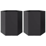 Garden Planters 2 pcs Black Hexagon 46x40x45 cm Steel - Front View