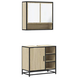 2 Piece Bathroom Furniture Set Sonoma Oak Engineered Wood - Front View