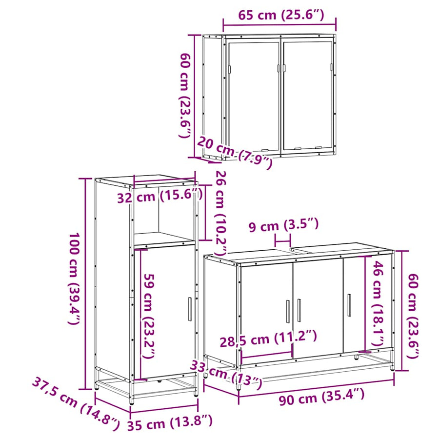 3 Piece Bathroom Furniture Set Sonoma Oak Engineered Wood