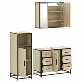 3 Piece Bathroom Furniture Set Sonoma Oak Engineered Wood - Rear View