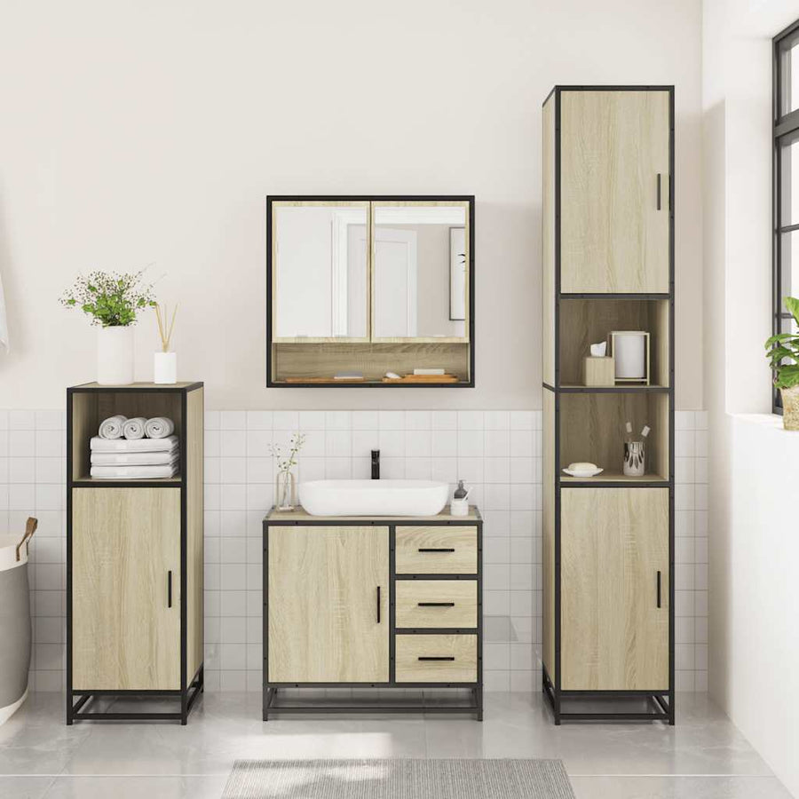 3 Piece Bathroom Furniture Set Sonoma Oak Engineered Wood