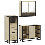 3 Piece Bathroom Furniture Set Sonoma Oak Engineered Wood - Front View