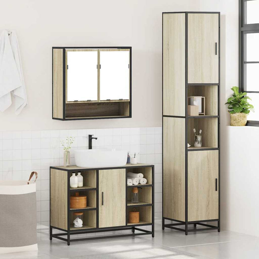 3 Piece Bathroom Furniture Set Sonoma Oak Engineered Wood