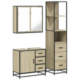 3 Piece Bathroom Furniture Set Sonoma Oak Engineered Wood - Front View