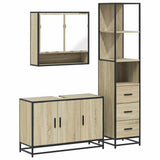 3 Piece Bathroom Furniture Set Sonoma Oak Engineered Wood - Front View