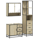 3 Piece Bathroom Furniture Set Sonoma Oak Engineered Wood - Front View