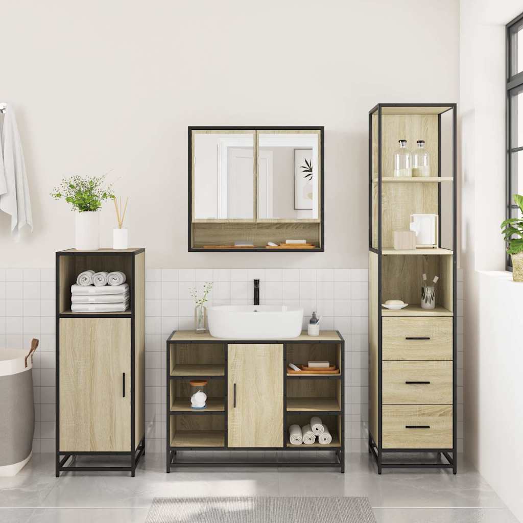 3Â Piece Bathroom Furniture SetÂ Sonoma Oak Engineered Wood
