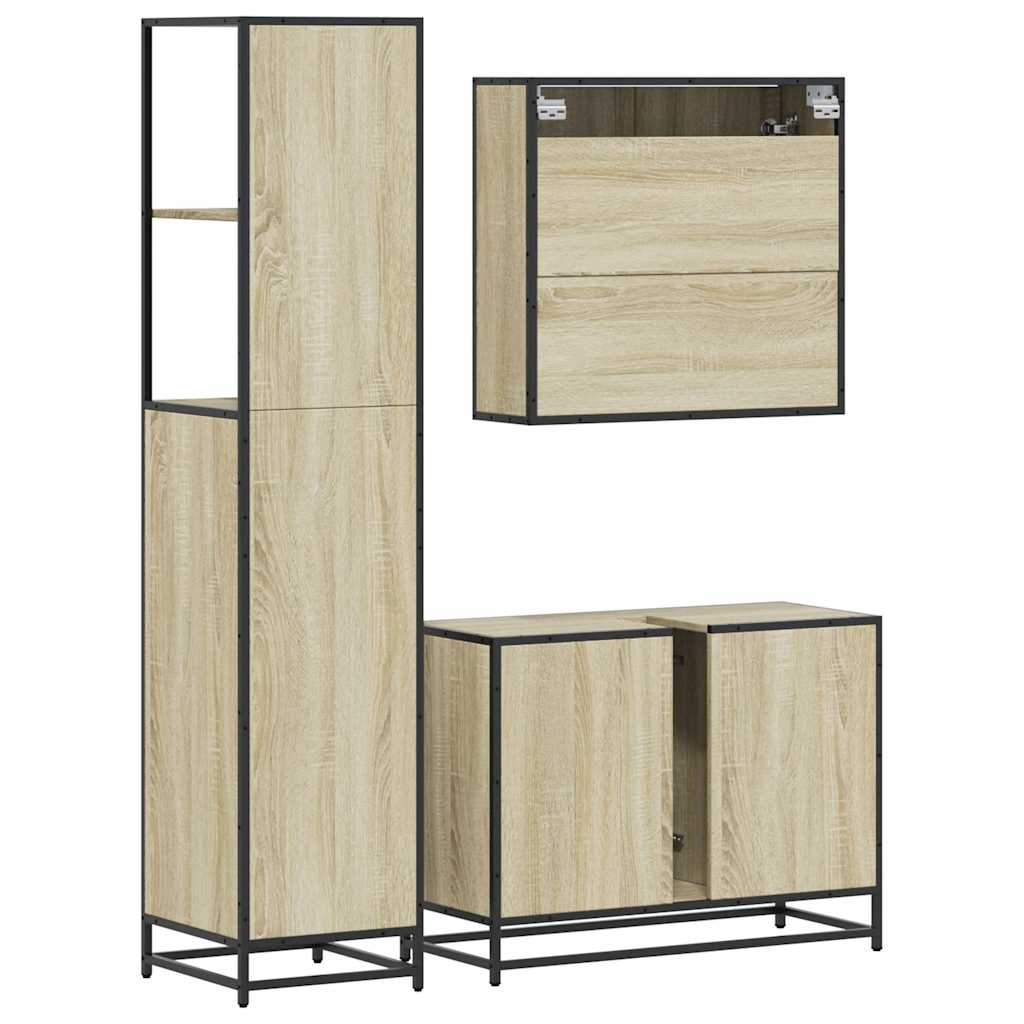 3Â Piece Bathroom Furniture SetÂ Sonoma Oak Engineered Wood