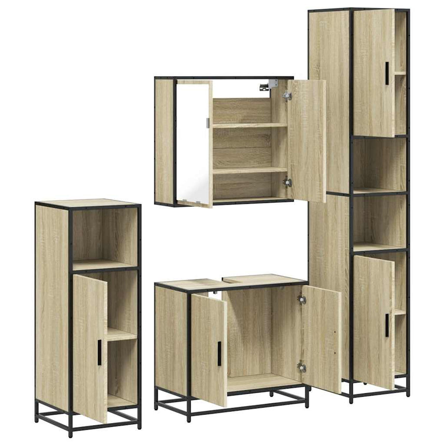 4 Piece Bathroom Furniture Set Sonoma Oak Engineered Wood