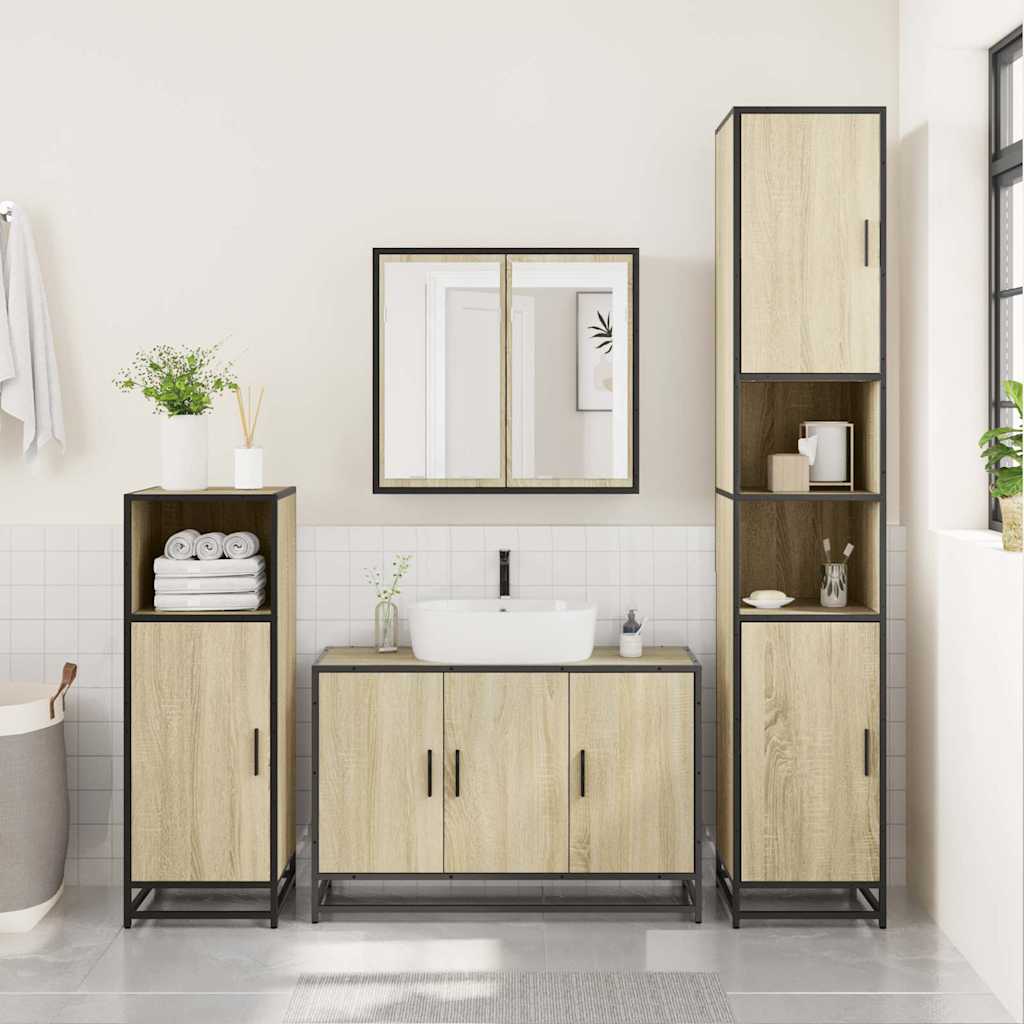 4Â Piece Bathroom Furniture SetÂ Sonoma Oak Engineered Wood