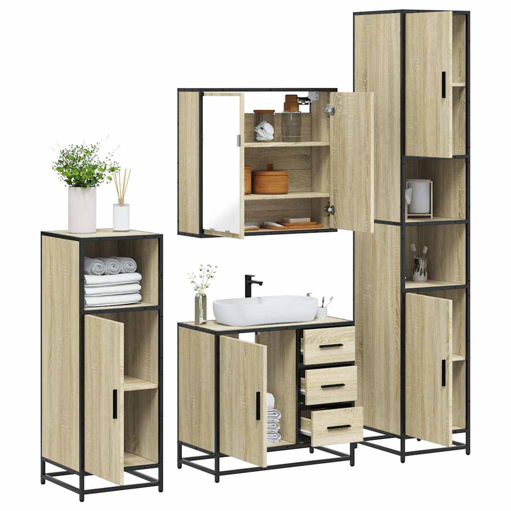 4Â Piece Bathroom Furniture SetÂ Sonoma Oak Engineered Wood