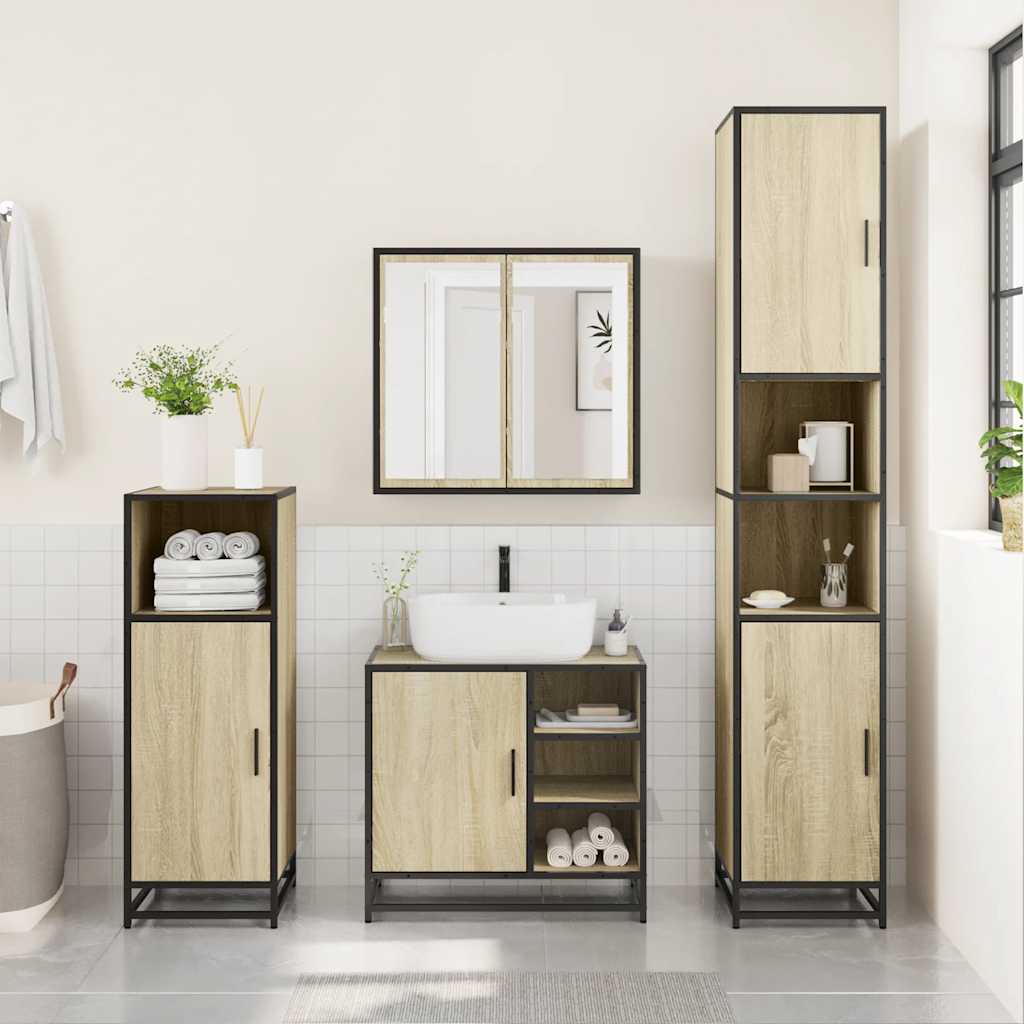 4Â Piece Bathroom Furniture SetÂ Sonoma Oak Engineered Wood