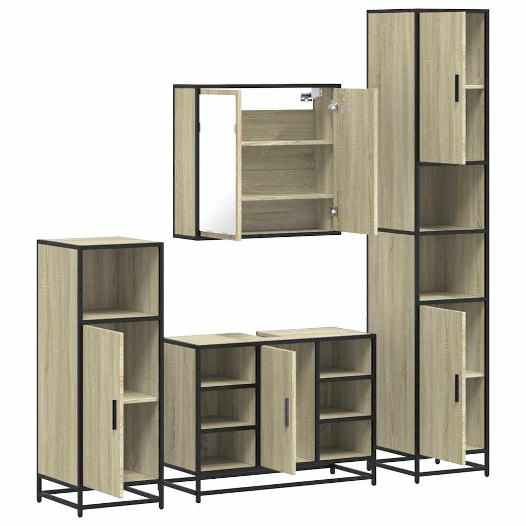 4Â Piece Bathroom Furniture SetÂ Sonoma Oak Engineered Wood