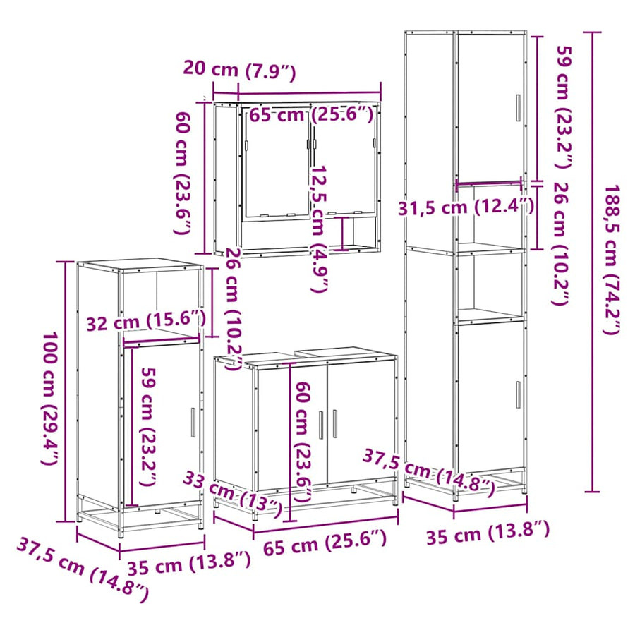 4 Piece Bathroom Furniture Set Sonoma Oak Engineered Wood