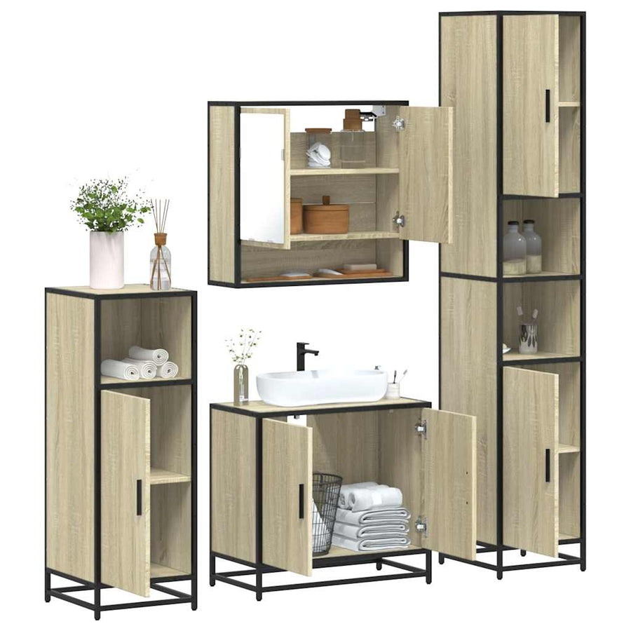 4 Piece Bathroom Furniture Set Sonoma Oak Engineered Wood
