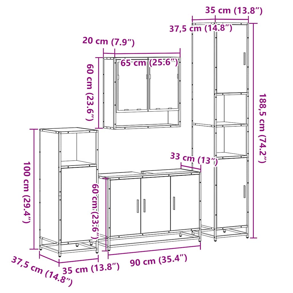 4Â Piece Bathroom Furniture SetÂ Sonoma Oak Engineered Wood