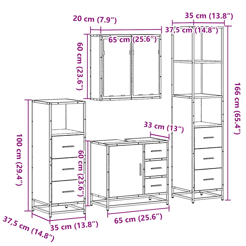 4Â Piece Bathroom Furniture SetÂ Sonoma Oak Engineered Wood