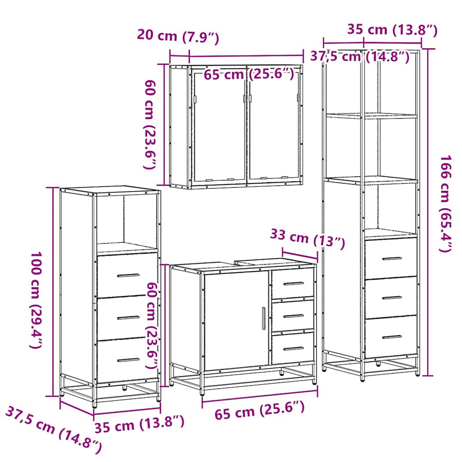 4Â Piece Bathroom Furniture SetÂ Sonoma Oak Engineered Wood