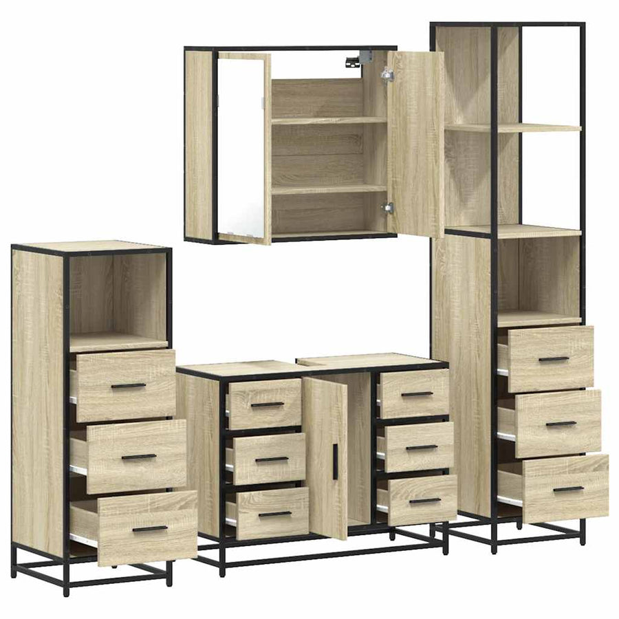 4Â Piece Bathroom Furniture SetÂ Sonoma Oak Engineered Wood