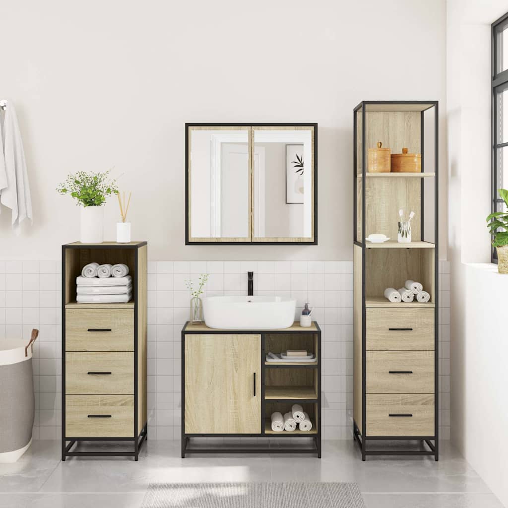 4Â Piece Bathroom Furniture SetÂ Sonoma Oak Engineered Wood