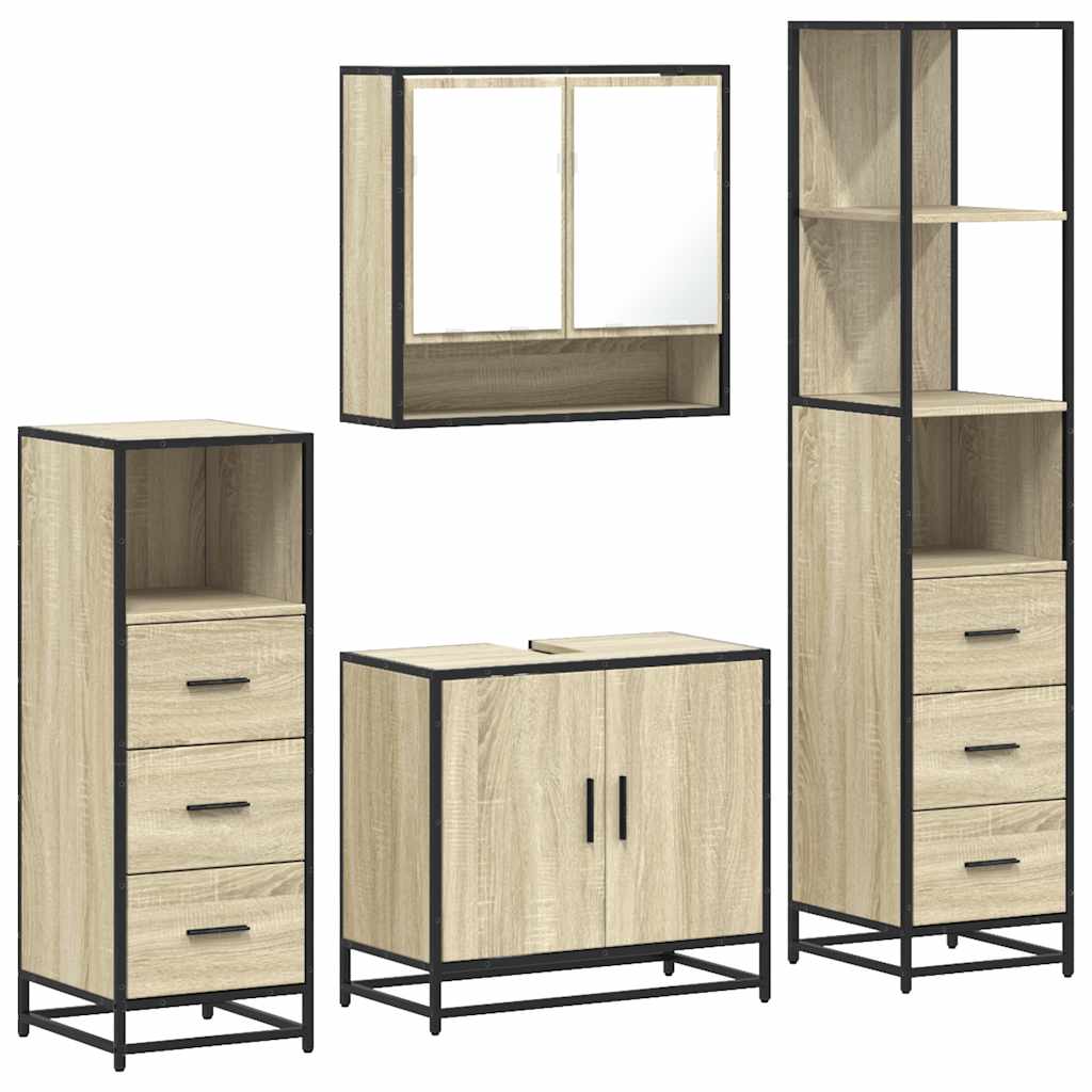 4Â Piece Bathroom Furniture SetÂ Sonoma Oak Engineered Wood