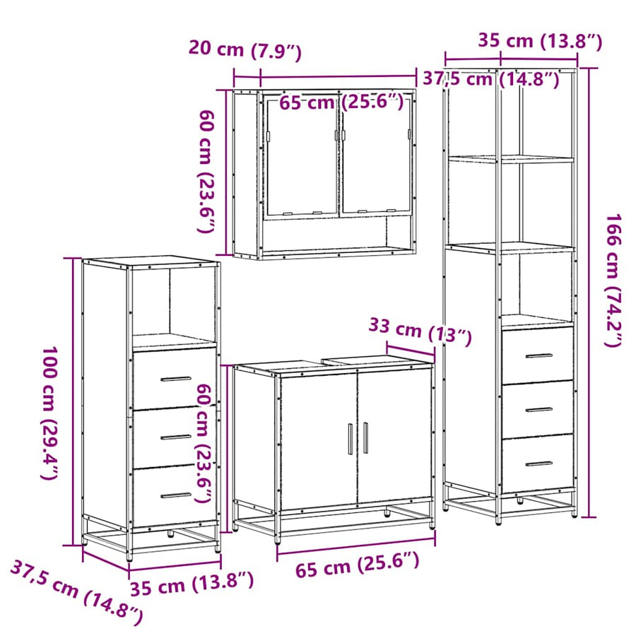 4Â Piece Bathroom Furniture SetÂ Sonoma Oak Engineered Wood