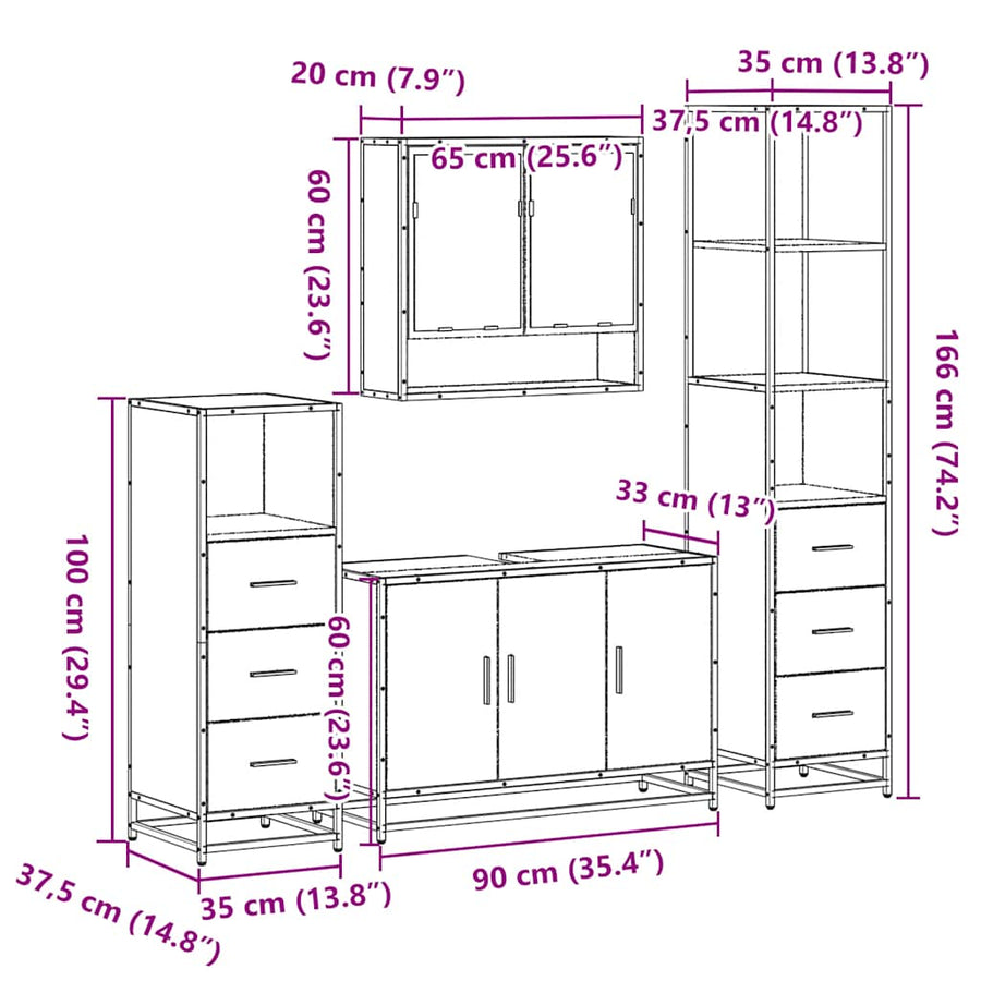 4Â Piece Bathroom Furniture SetÂ Sonoma Oak Engineered Wood