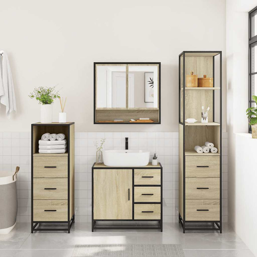 4Â Piece Bathroom Furniture SetÂ Sonoma Oak Engineered Wood