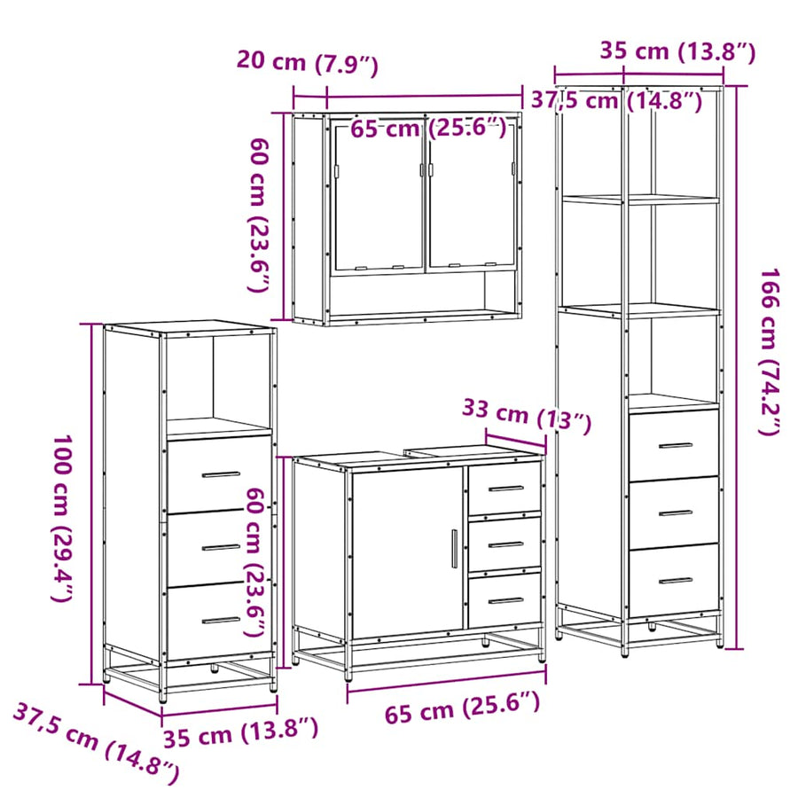 4Â Piece Bathroom Furniture SetÂ Sonoma Oak Engineered Wood