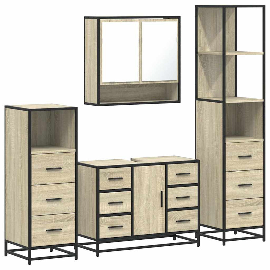 4Â Piece Bathroom Furniture SetÂ Sonoma Oak Engineered Wood