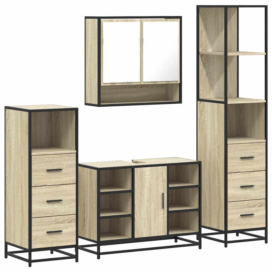 4Â Piece Bathroom Furniture SetÂ Sonoma Oak Engineered Wood