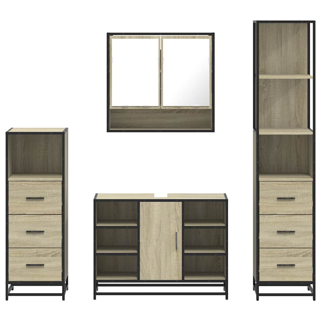 4Â Piece Bathroom Furniture SetÂ Sonoma Oak Engineered Wood