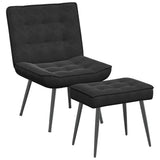 Relaxing Chair with Stool Black Velvet - Front View