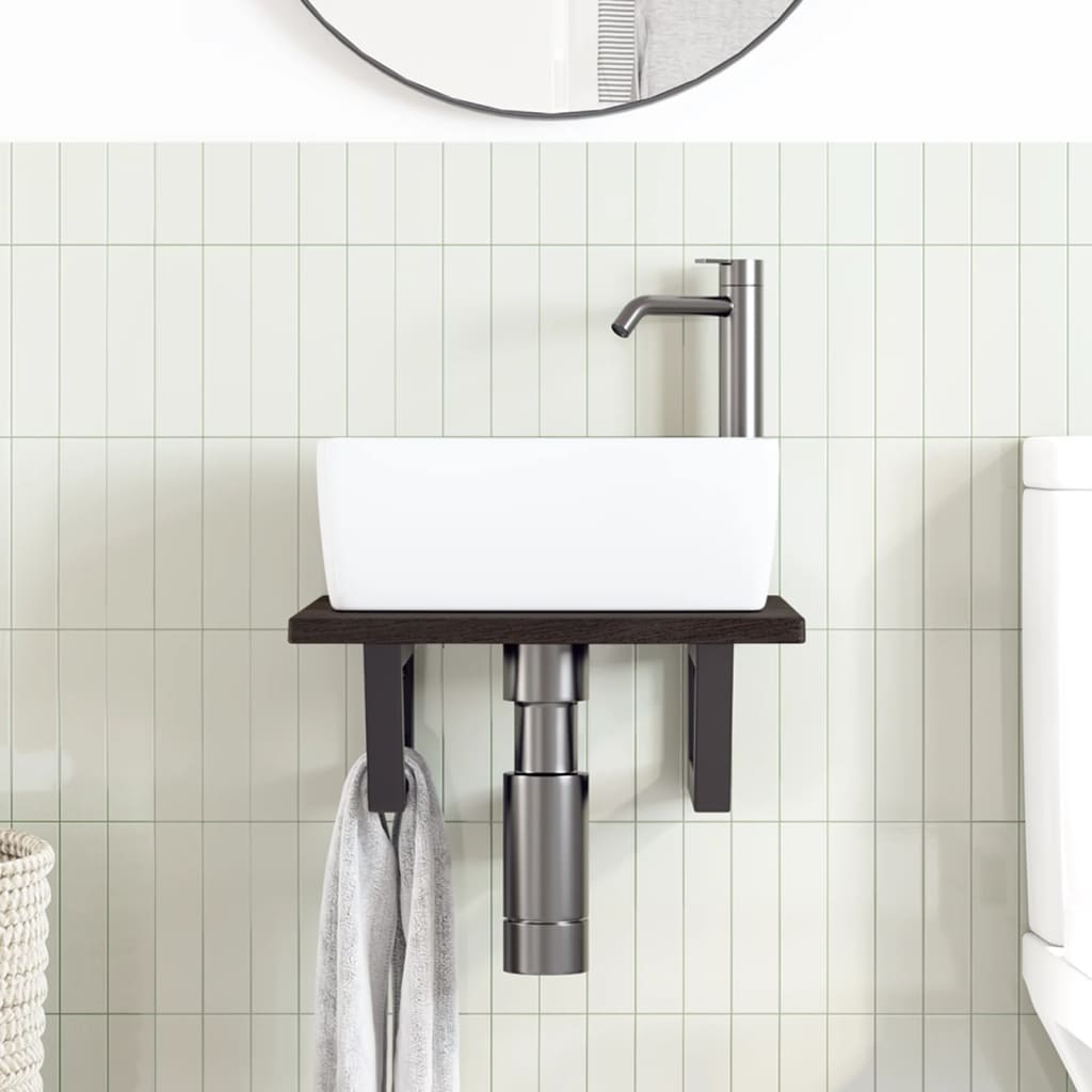 Basin Shelf Wall Mounted Steel and Solid Wood Oak