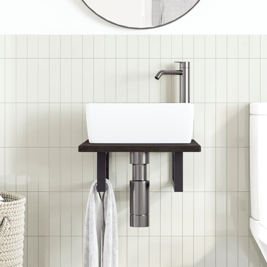 Basin Shelf Wall Mounted Steel and Solid Wood Oak