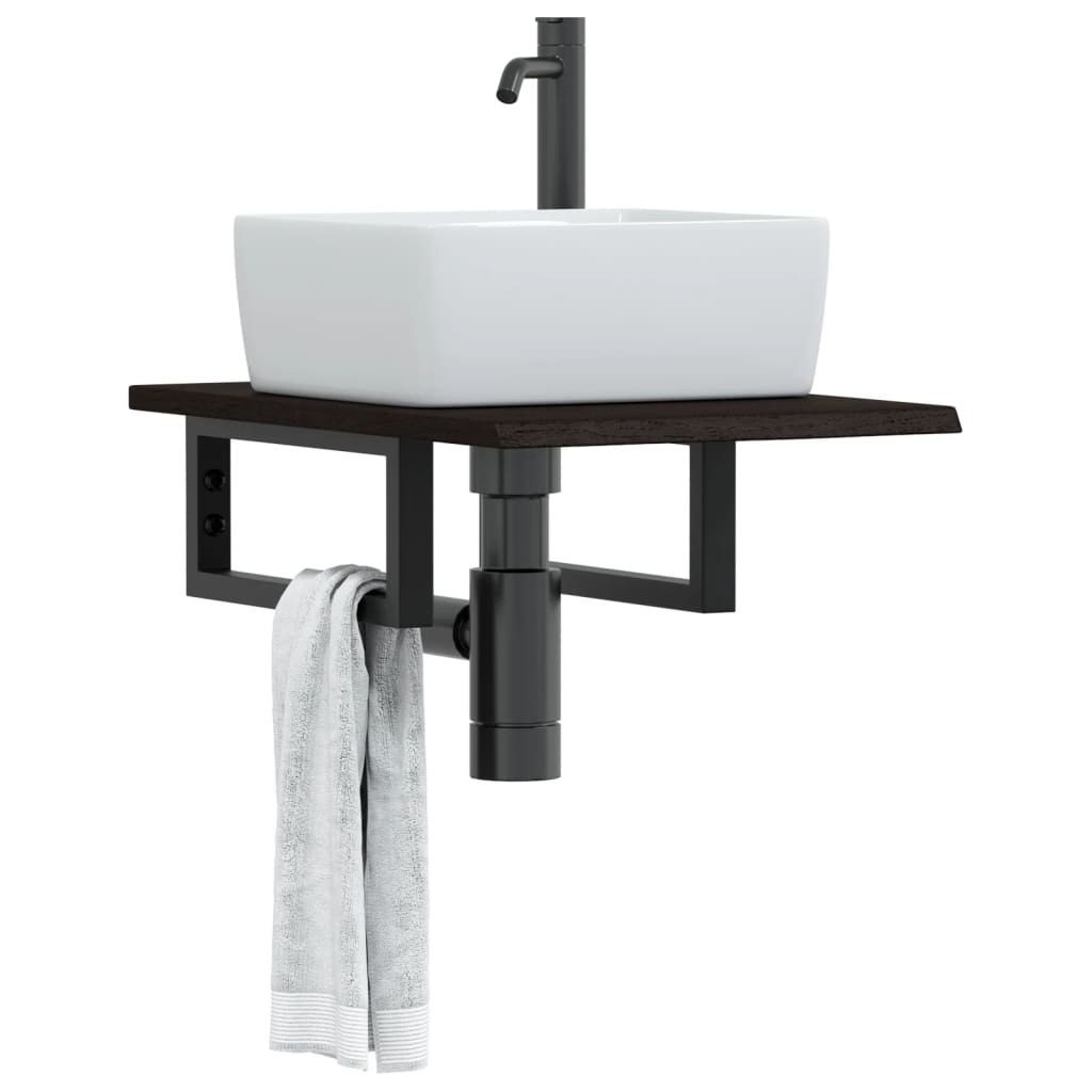 Basin Shelf Wall Mounted Steel and Solid Wood Oak